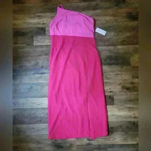 NWT Petal+Pup One Shoulder Two-Tone Pink Midi Dress. Size 8